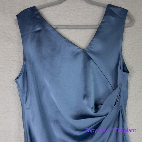 New! White House Black Market Sleeveless Satin Slip Dress‎ in blue, size 8 - Picture 11 of 14